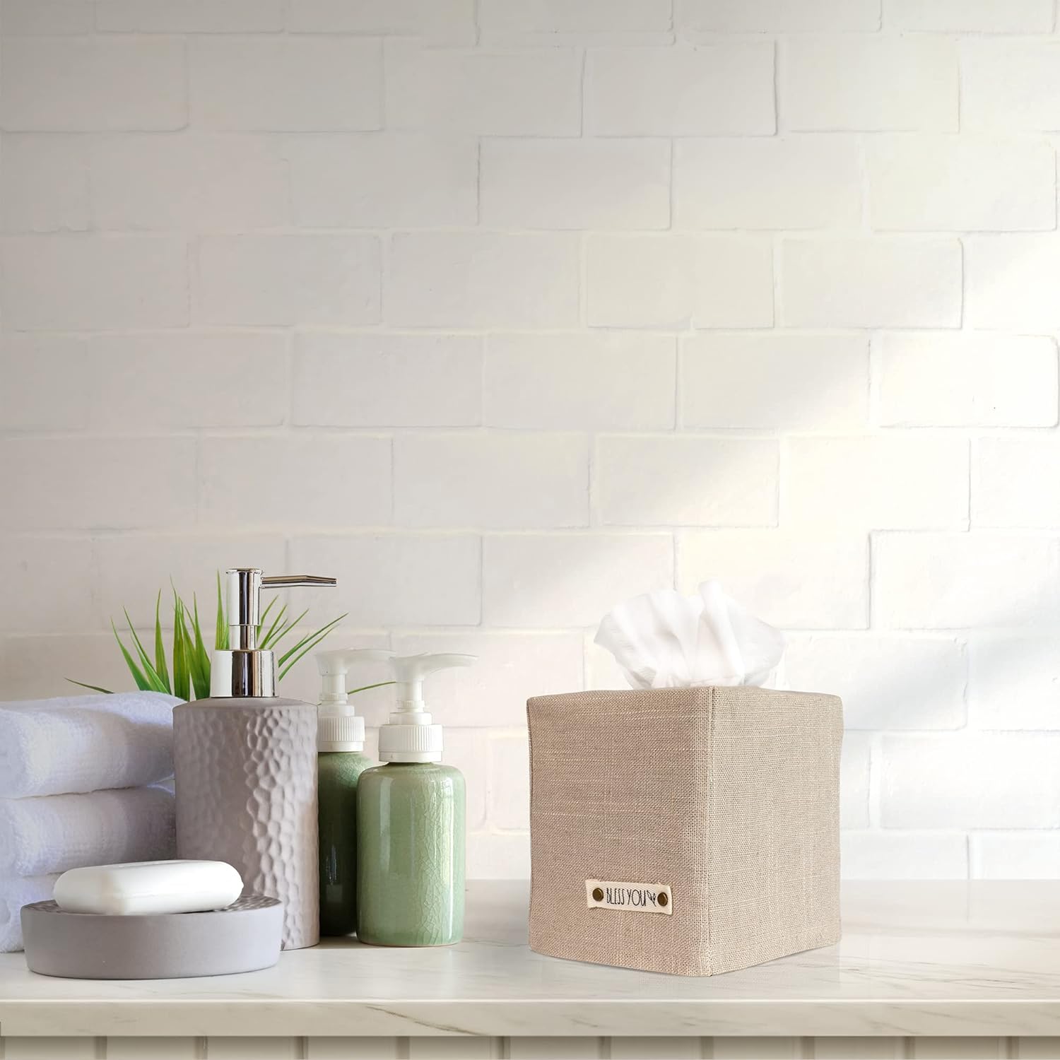 Stylish Tissue Box Cover - This Beige Linen Holder Instantly Covers Your Square Tissue Boxes - The Perfect Cube Cover for Your Bathroom and Home-5