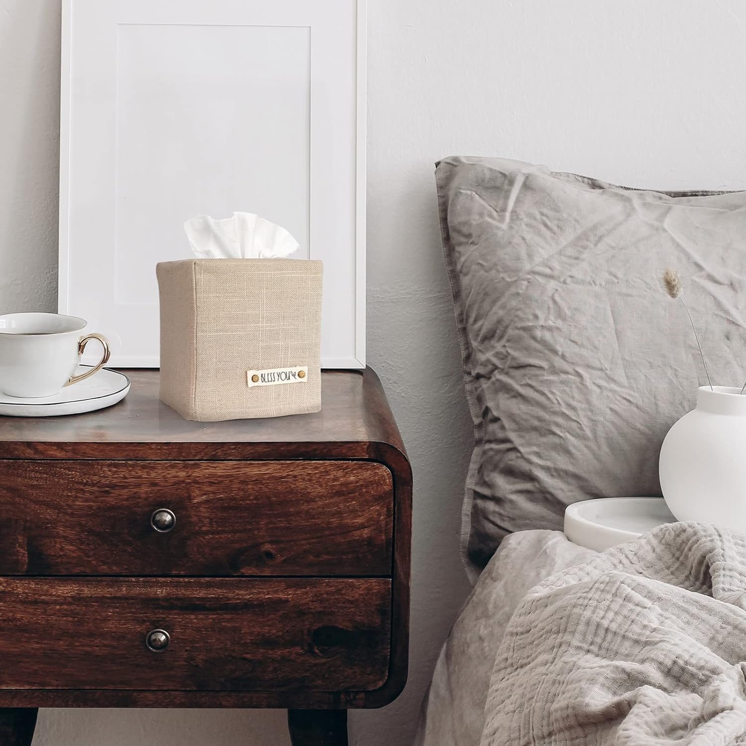 Stylish Tissue Box Cover - This Beige Linen Holder Instantly Covers Your Square Tissue Boxes - The Perfect Cube Cover for Your Bathroom and Home-7