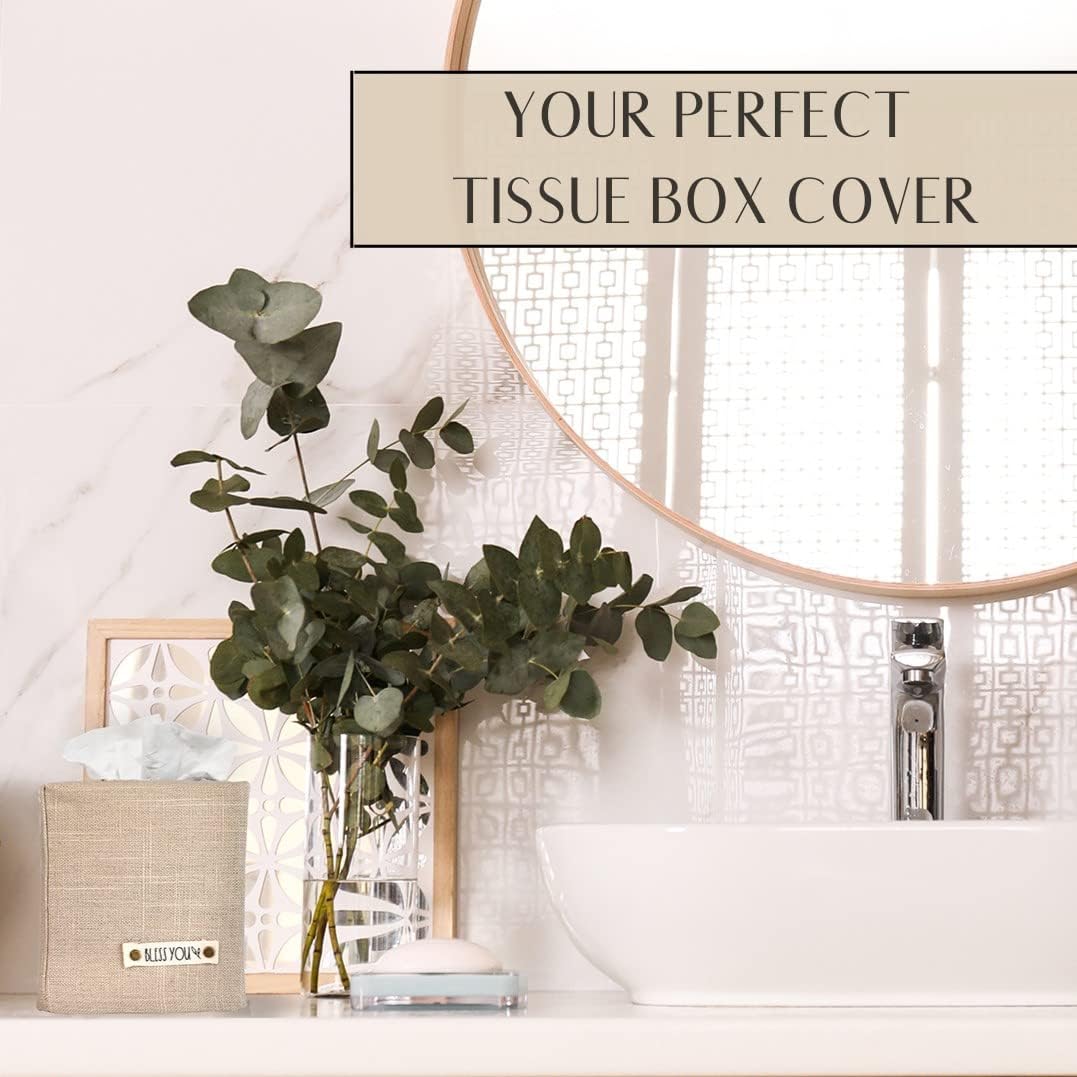 Stylish Tissue Box Cover - This Beige Linen Holder Instantly Covers Your Square Tissue Boxes - The Perfect Cube Cover for Your Bathroom and Home-8