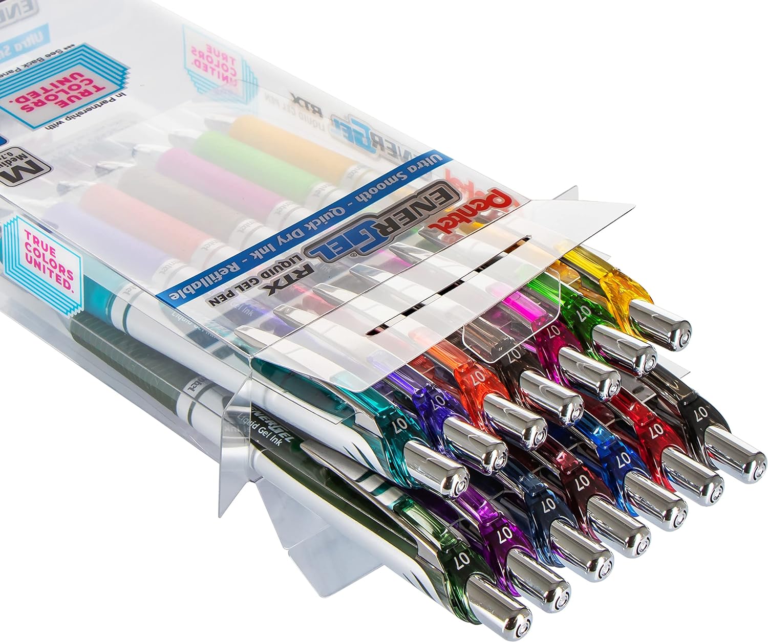 Pentel EnerGel RTX True Colors United (0.7mm) Medium Line, Assorted Ink, 14 Pack Box (BL77PC14MTCU)-1