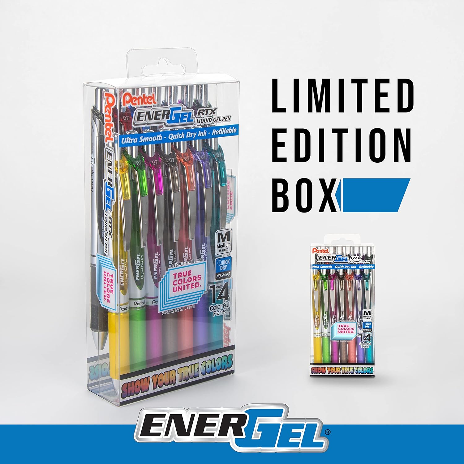 Pentel EnerGel RTX True Colors United (0.7mm) Medium Line, Assorted Ink, 14 Pack Box (BL77PC14MTCU)-3