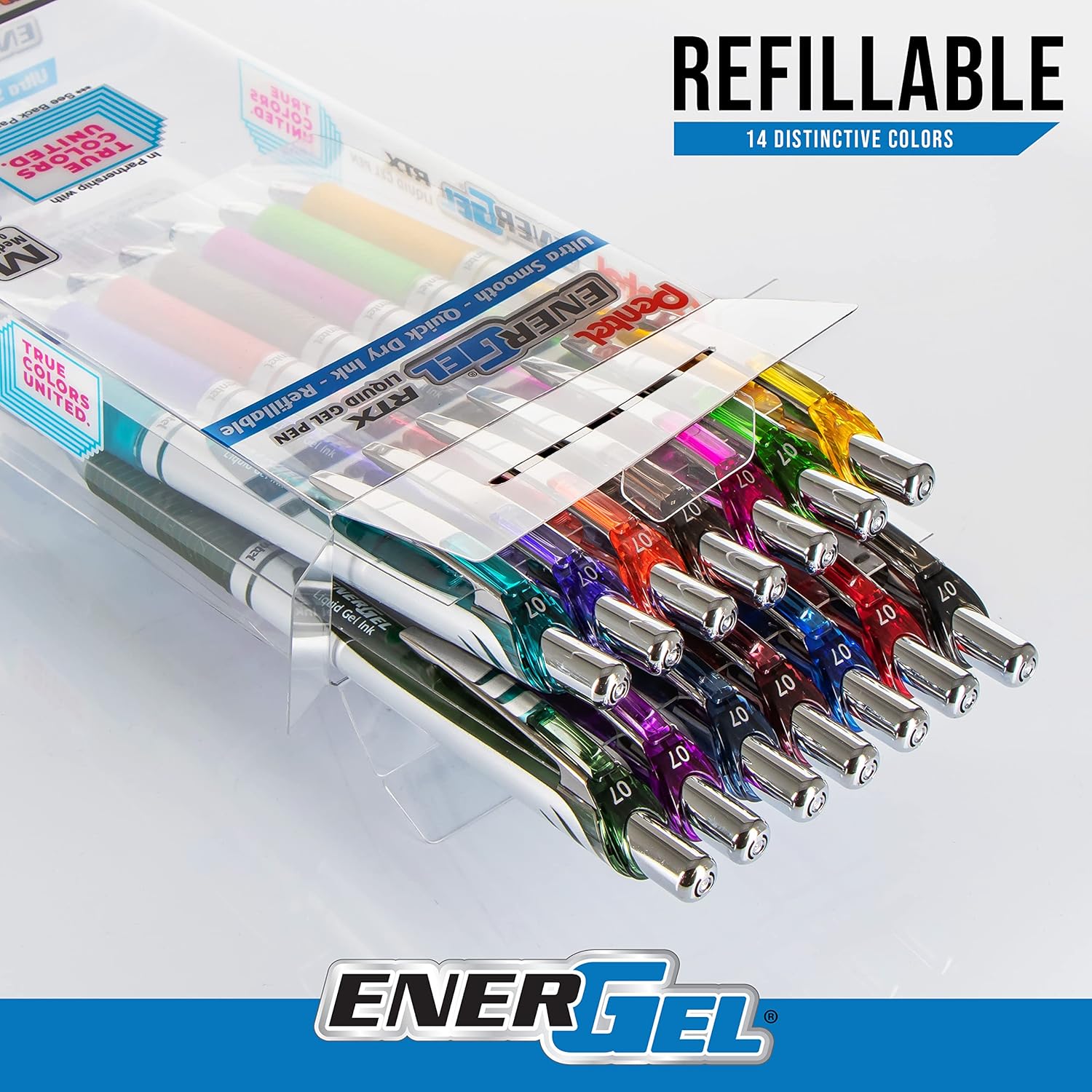 Pentel EnerGel RTX True Colors United (0.7mm) Medium Line, Assorted Ink, 14 Pack Box (BL77PC14MTCU)-4