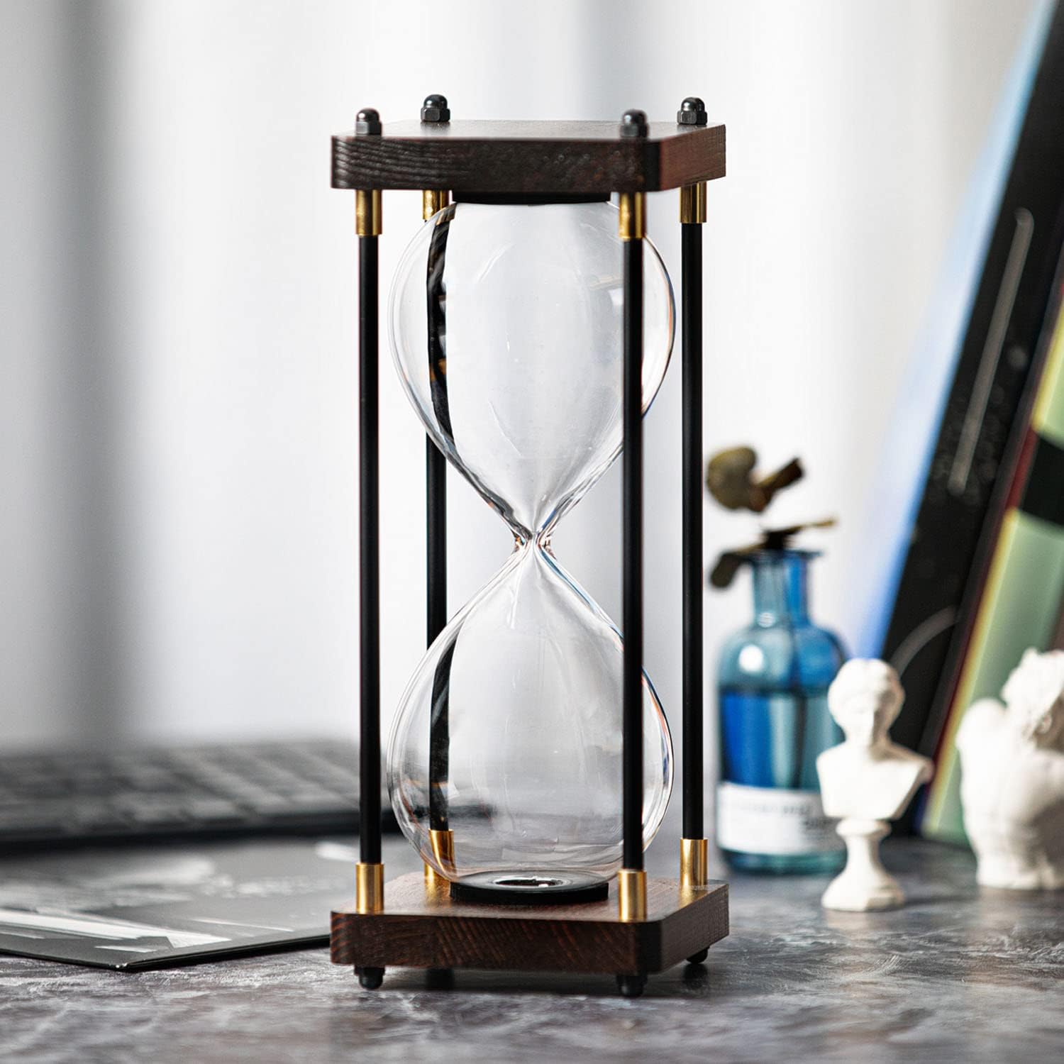 Fillable Hourglass Timer, Black Wooden Frame Decorative Sand Timer (Empty Hourglass, Large Size)-0