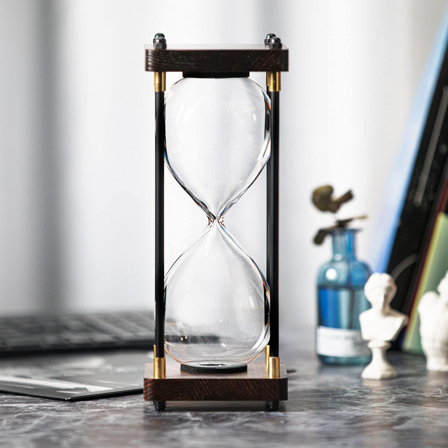 Fillable Hourglass Timer, Black Wooden Frame Decorative Sand Timer (Empty Hourglass, Large Size)-1