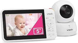 VTech VM924 5" Screen Remote Pan-Tilt-Zoom Baby Monitor with Camera&Audio,Up to 31Hrs Battery for Audio&17Hrs Video Streaming, Long Range Up to 1000ft,Night Vision,Soothing Sound,Temperature Sensor