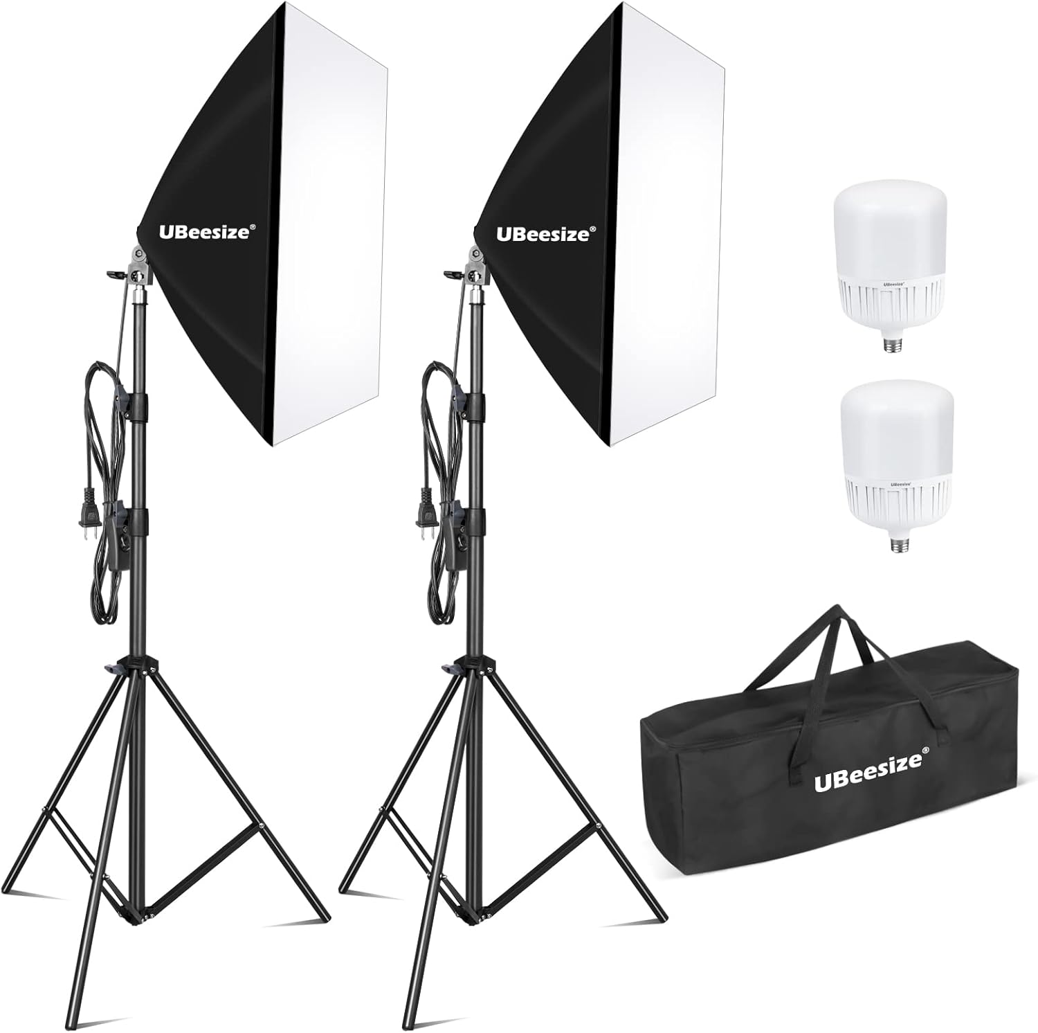 UBeesize Softbox Photography Lighting Kit, 27” x 20” Continuous Lighting Kit with 2pcs 40W E27 Socket 6500K Bulbs, Professional Photo Studio Lighting for Video Recording, Portrait Shooting-0