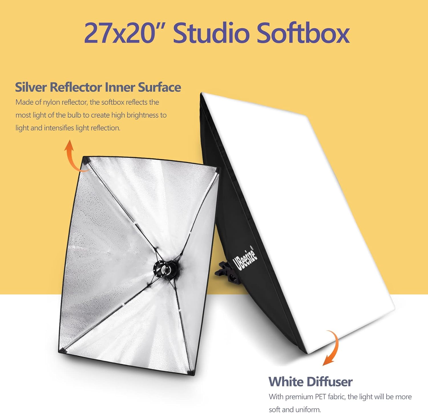 UBeesize Softbox Photography Lighting Kit, 27” x 20” Continuous Lighting Kit with 2pcs 40W E27 Socket 6500K Bulbs, Professional Photo Studio Lighting for Video Recording, Portrait Shooting-1