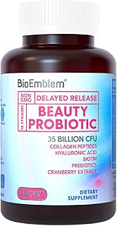 BioEmblem Beauty Probiotics for Women, 35 Billion CFU 14 Strains with Biotin, Collagen, Prebiotics for Digestive Health, Hair Skin and Nails, Vaginal Probiotics Supplement, Shelf Stable, 30 Caps