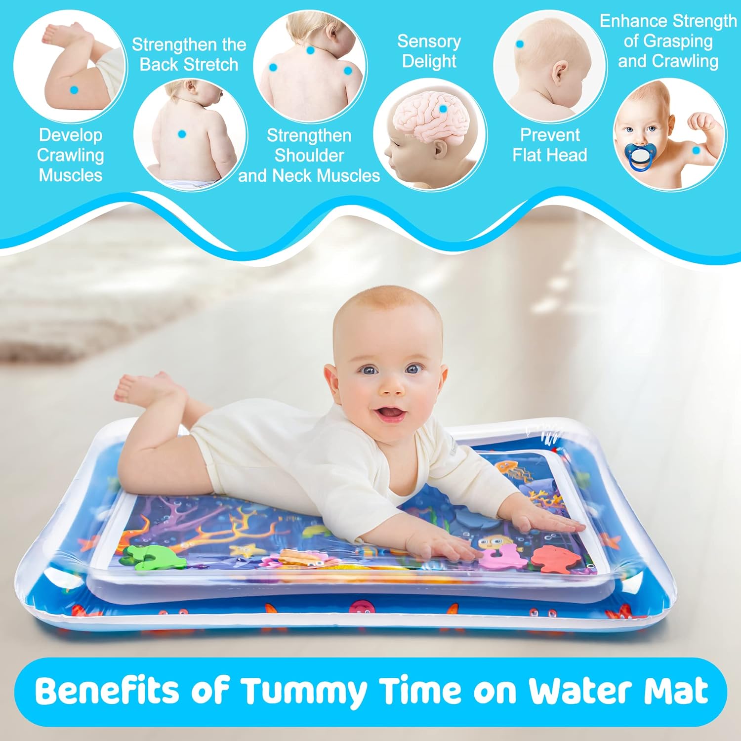 Tummy Time Water Mat丨Inflatable Tummy Time Water Play Mat for Babies, Infants and Toddlers 3 to 12 Months Promote Development Toys Baby Gifts-2