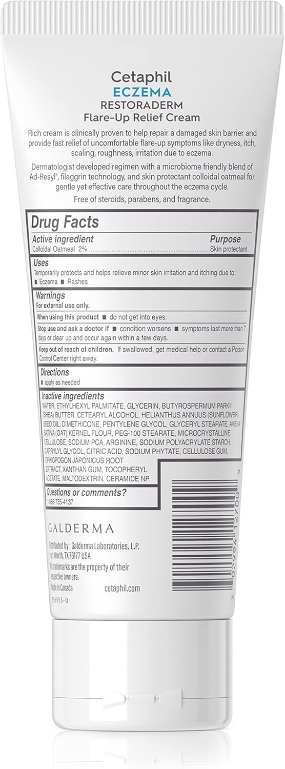 Cetaphil ECZEMA RESTORADERM FLARE-UP RELIEF CREAM, For Eczema Prone Skin, 8 oz, Barrier Repair, 48 Hour Hydration, 2% Skin Protectant Colloidal Oatmeal, Steroid Free-1