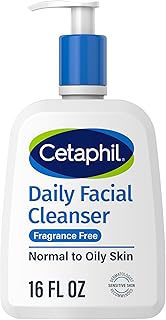 Face Wash by CETAPHIL, Daily Facial Cleanser for Sensitive, Combination to Oily Skin, NEW 16 Oz, Fragrance Free ,Gentle Foaming, Soap Free, Hypoallergenic