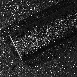 VEELIKE 15.7''x354'' Black Glitter Peel and Stick Wallpaper Sparkle Glitter Wall Paper Roll Self Adhesive Glitter Black Contact Paper Decorative Removable Glitter Fabric for Bedroom Cabinets Fireplace