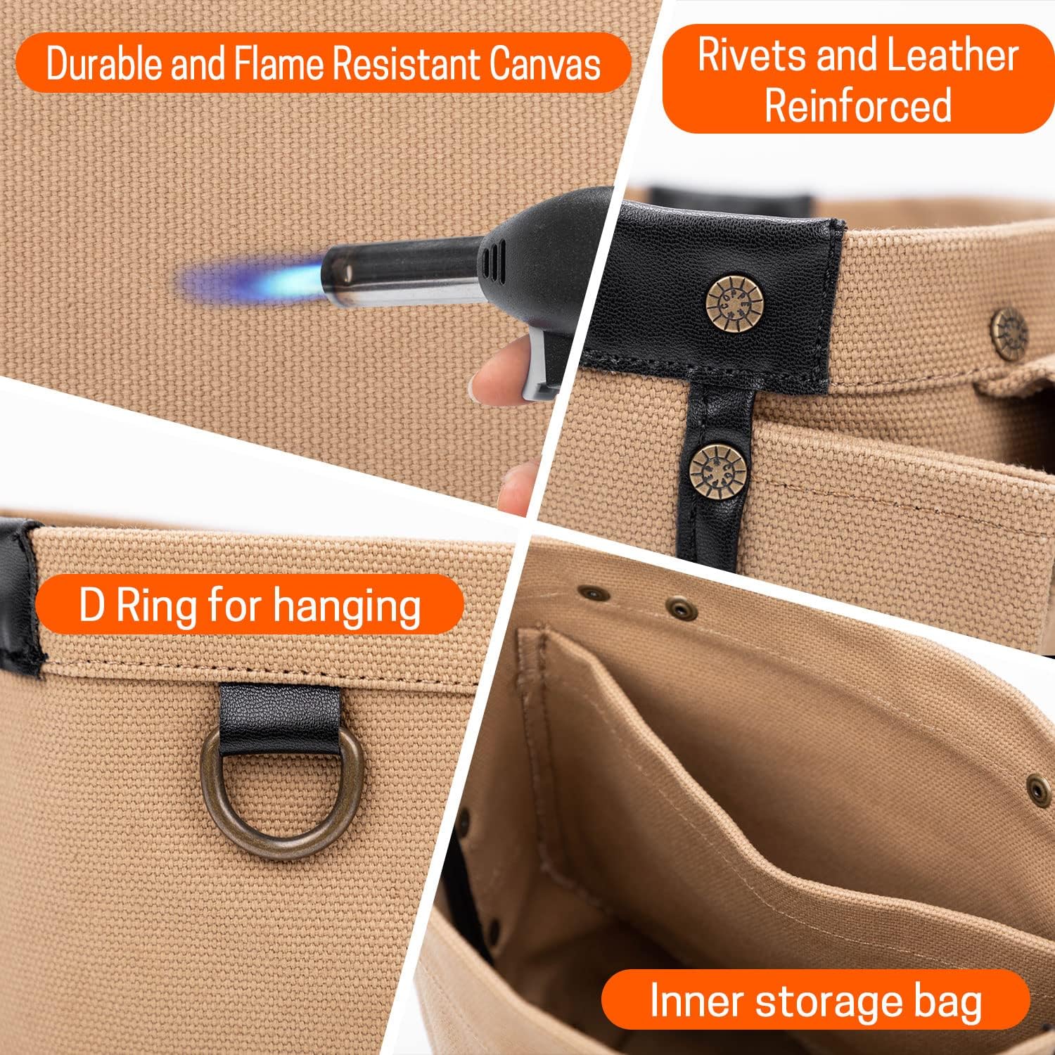 Belt Tool bag for Bull-pin,Screws and Bolts Tool Pouch, Flame Resistant Heavy Duty Canvas Storage Tools Bag with Bull Pin Loops and Belt Straps,5 * 6 * 9Inch-3