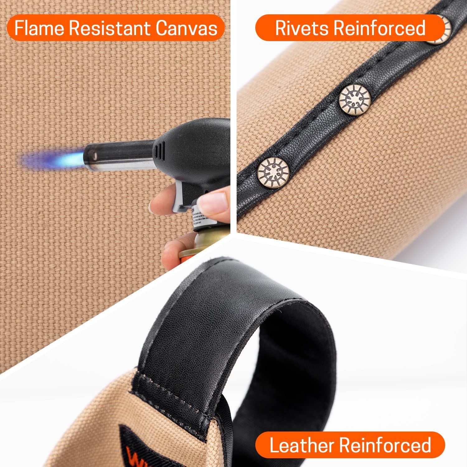 Flame-Resistant Electrode Bag,Canvas Welding Rod Pouch,Leather Electrode Holder with Belt Loops and Rivets Reinforced,14.5 * 2.5 * 2.5 Inch-3