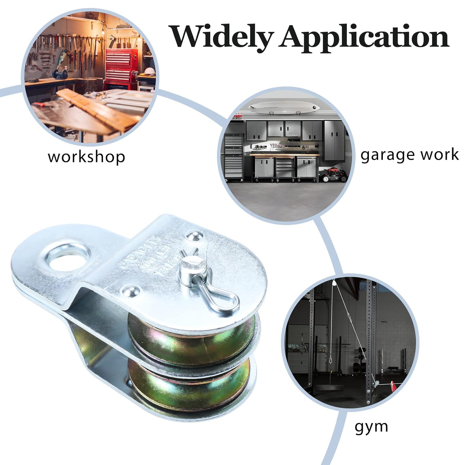 Fixed Double Pulleys, Double Pulley Block Wheel, Double Pulley Roller, Loading 400 LBS Each, Iron with Zinc Plated (2, 1-1/2 Inch)-2