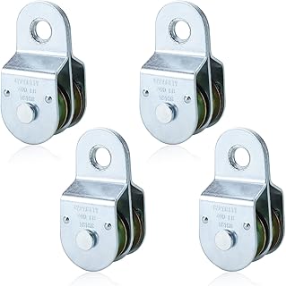 Fixed Double Pulleys, Double Pulley Block Wheel, Double Pulley Roller, Loading 400 LBS Each, Iron with Zinc Plated (4, 1-1/2 Inch)