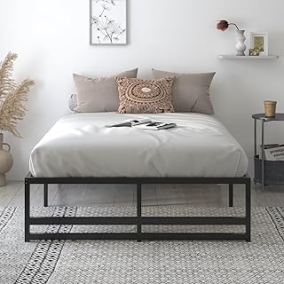 Allewie Queen Size Metal Platform Bed Frame with 14" Under Bed Storage, Strong Metal Slats Support, Mattress Foundation, No Box Spring Needed, Black