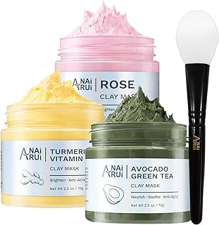 ANAI RUI Turmeric Vitamin C Clay Mask -Rose Facial Mask –Avocado Green Tea Mud Mask,Facial Mask Skincare for Deep Cleansing,Purify Pores SPA Mask Set,Facial Mask Set Gifts Set 2.5 oz each