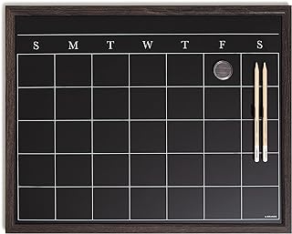 U Brands Magnetic Chalk Calendar Board, 20"x16", Rustic Wood Style Frame, includes Chalk Pencils and Magnet