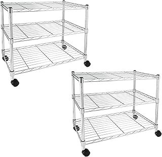 Simple Deluxe 3-Tier Heavy Duty Storage Shelves 750Lb Capacity, 24.02" D x 13.78" W x 21.97" H Shelving Unit for Pantry, Garage, Laundry and Kitchen, Chrome, 2 Pack