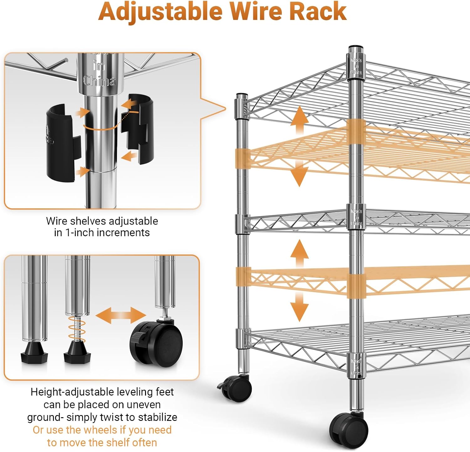 Simple Deluxe 3-Tier Heavy Duty Storage Shelves 750Lb Capacity, 24.02" D x 13.78" W x 21.97" H Shelving Unit for Pantry, Garage, Laundry and Kitchen, Chrome, 2 Pack-6