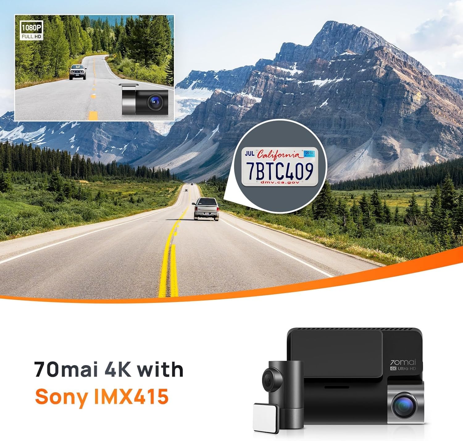 70mai 4K Dash Cam A800S with Sony IMX415, Front and Rear,Built in GPS, Super Night Vision, 3'' IPS LCD, 24H Parking Mode, ADAS, Loop Recording, iOS/Android App Control-1