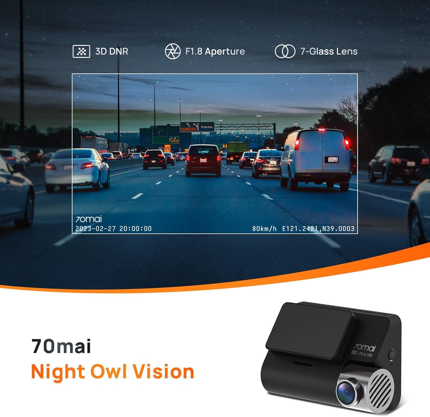 70mai 4K Dash Cam A800S with Sony IMX415, Front and Rear,Built in GPS, Super Night Vision, 3'' IPS LCD, 24H Parking Mode, ADAS, Loop Recording, iOS/Android App Control-2