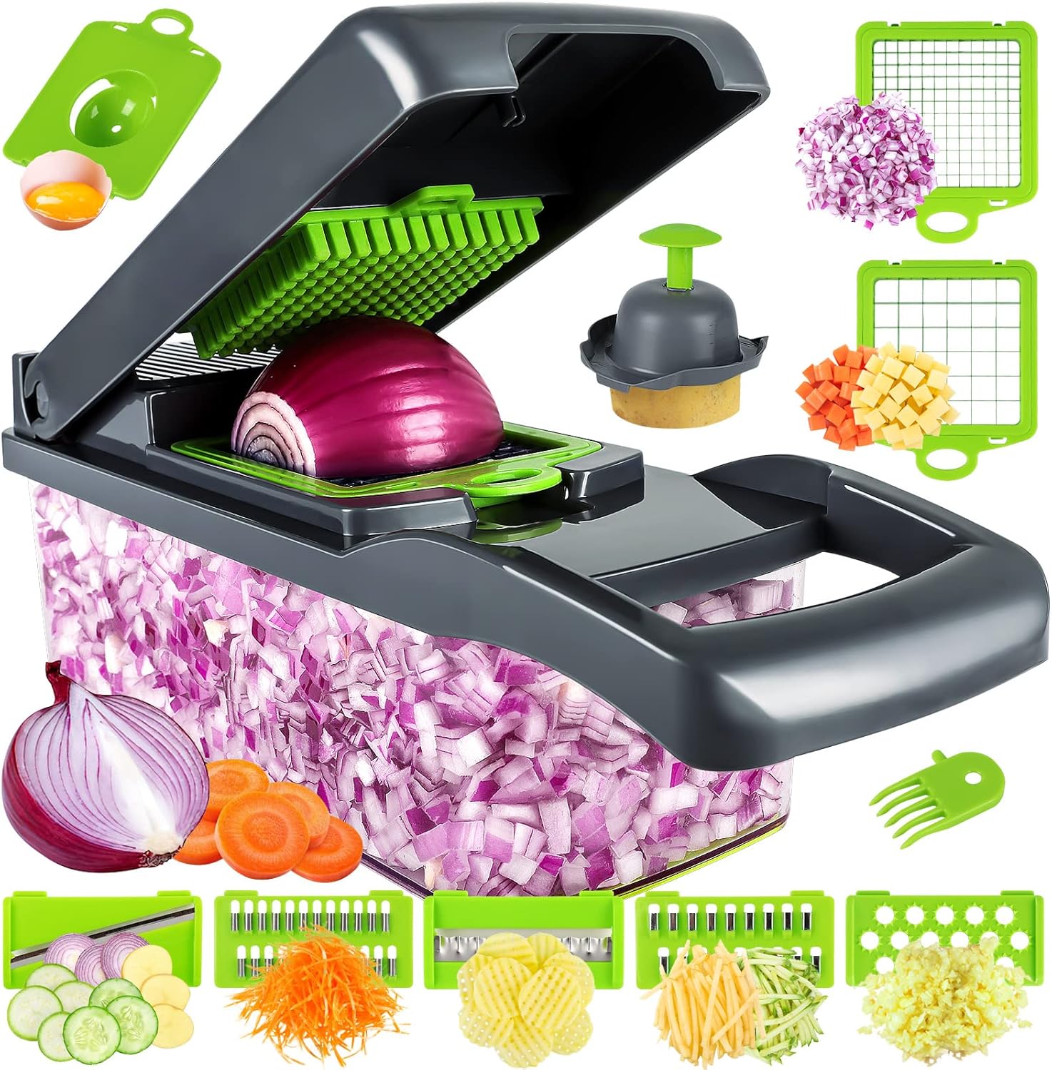 Vegetable Chopper, Pro Onion Chopper, Multifunctional 13 in 1 Food Chopper, Kitchen Vegetable Slicer Dicer Cutter,Veggie Chopper With 8 Blades,Carrot and Garlic Chopper With Container-0