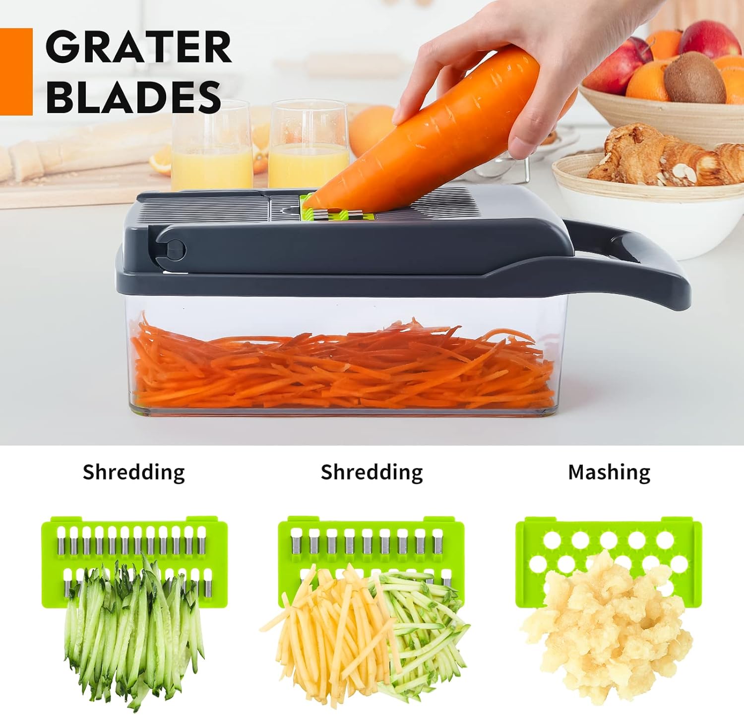 Vegetable Chopper, Pro Onion Chopper, Multifunctional 13 in 1 Food Chopper, Kitchen Vegetable Slicer Dicer Cutter,Veggie Chopper With 8 Blades,Carrot and Garlic Chopper With Container-3