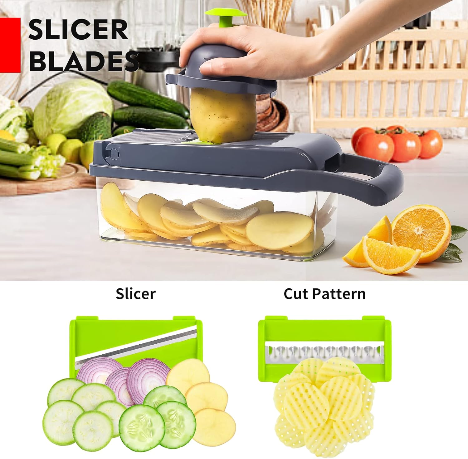 Vegetable Chopper, Pro Onion Chopper, Multifunctional 13 in 1 Food Chopper, Kitchen Vegetable Slicer Dicer Cutter,Veggie Chopper With 8 Blades,Carrot and Garlic Chopper With Container-4