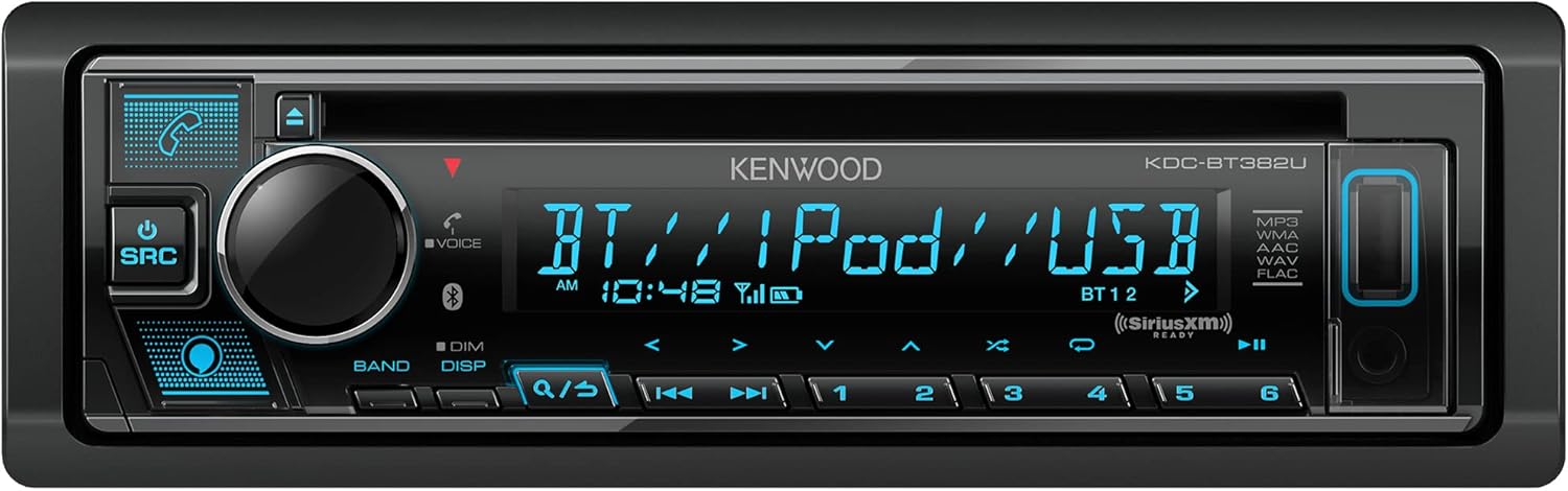 KENWOOD KDC-BT382U CD Car Stereo Receiver with Bluetooth, AM/FM Radio, Variable Color Display, Front High Power USB, Alexa Built in, and SiriusXM Ready-0