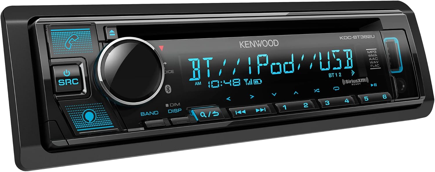 KENWOOD KDC-BT382U CD Car Stereo Receiver with Bluetooth, AM/FM Radio, Variable Color Display, Front High Power USB, Alexa Built in, and SiriusXM Ready-1