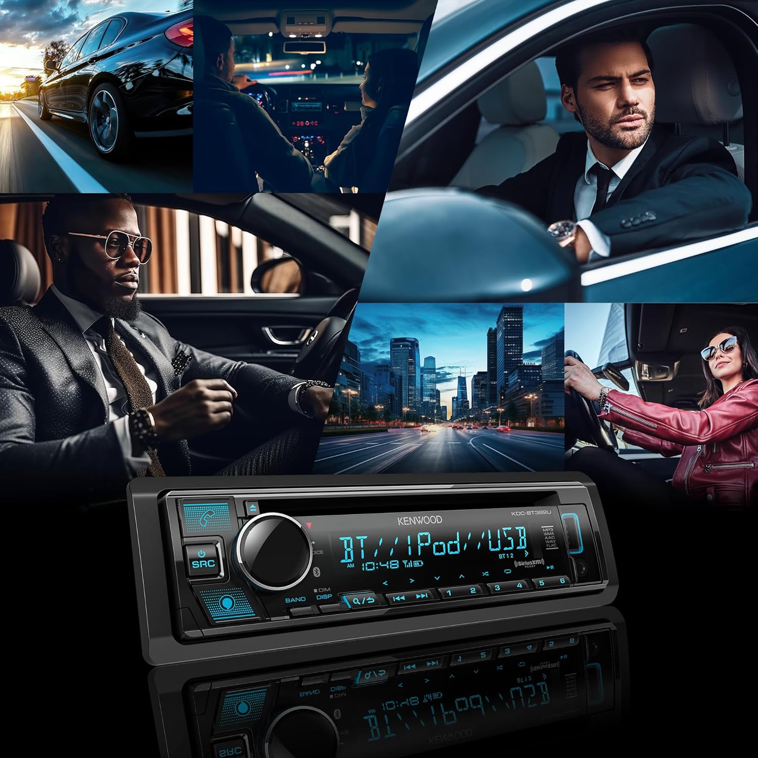 KENWOOD KDC-BT382U CD Car Stereo Receiver with Bluetooth, AM/FM Radio, Variable Color Display, Front High Power USB, Alexa Built in, and SiriusXM Ready-4