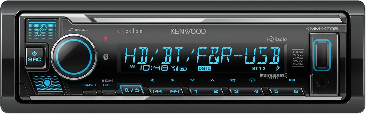 Kenwood KMM-X705 Excelon Digital Multimedia Car Stereo - Single DIN with Bluetooth, AM/FM HD Radio, Alexa Built in, Variable Color, SiriusXM-0