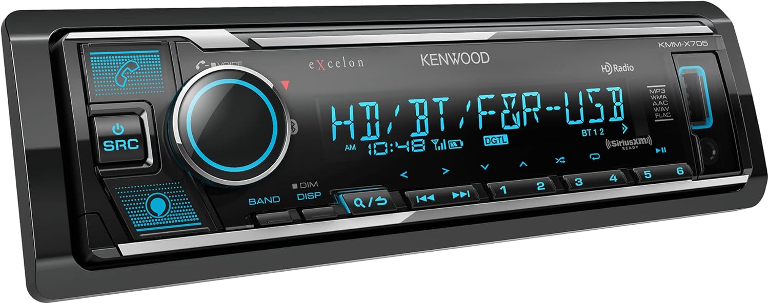 Kenwood KMM-X705 Excelon Digital Multimedia Car Stereo - Single DIN with Bluetooth, AM/FM HD Radio, Alexa Built in, Variable Color, SiriusXM-1