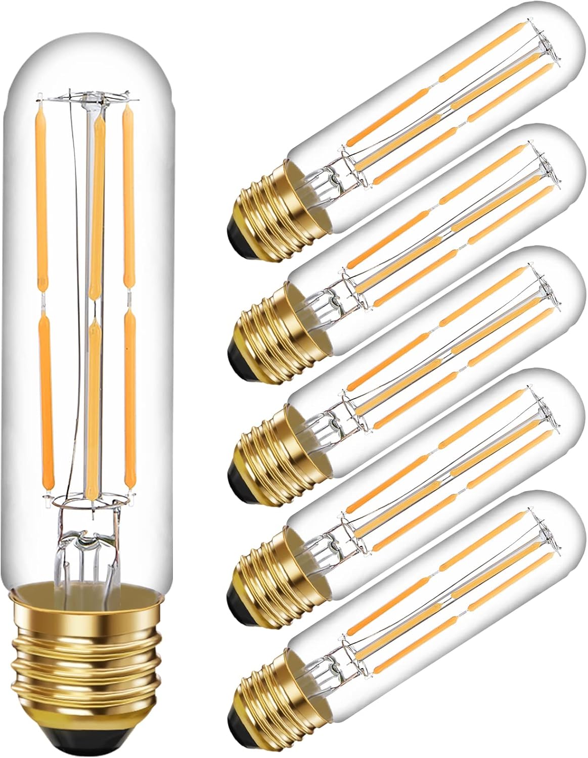 6 Pcs E26 T10 LED Tubular Light Bulbs, Daylight White Edison Bulb 4000K 6W Dimmable T10 Led Bulb for Pendant Lights, Lamps, Outdoor Long Light Bulbs (6W, 4000K)-0