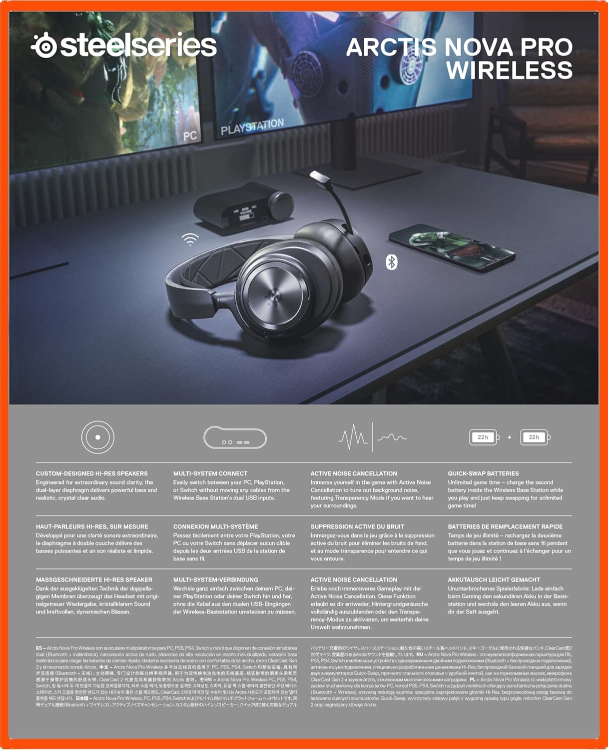 SteelSeries Arctis Nova Pro Wireless Multi-System Gaming Headset - Premium Hi-Fi Drivers - Active Noise Cancellation - Infinity Power System - Stealth Retractable Mic - PC, PS5/PS4, Switch, Mobile-10