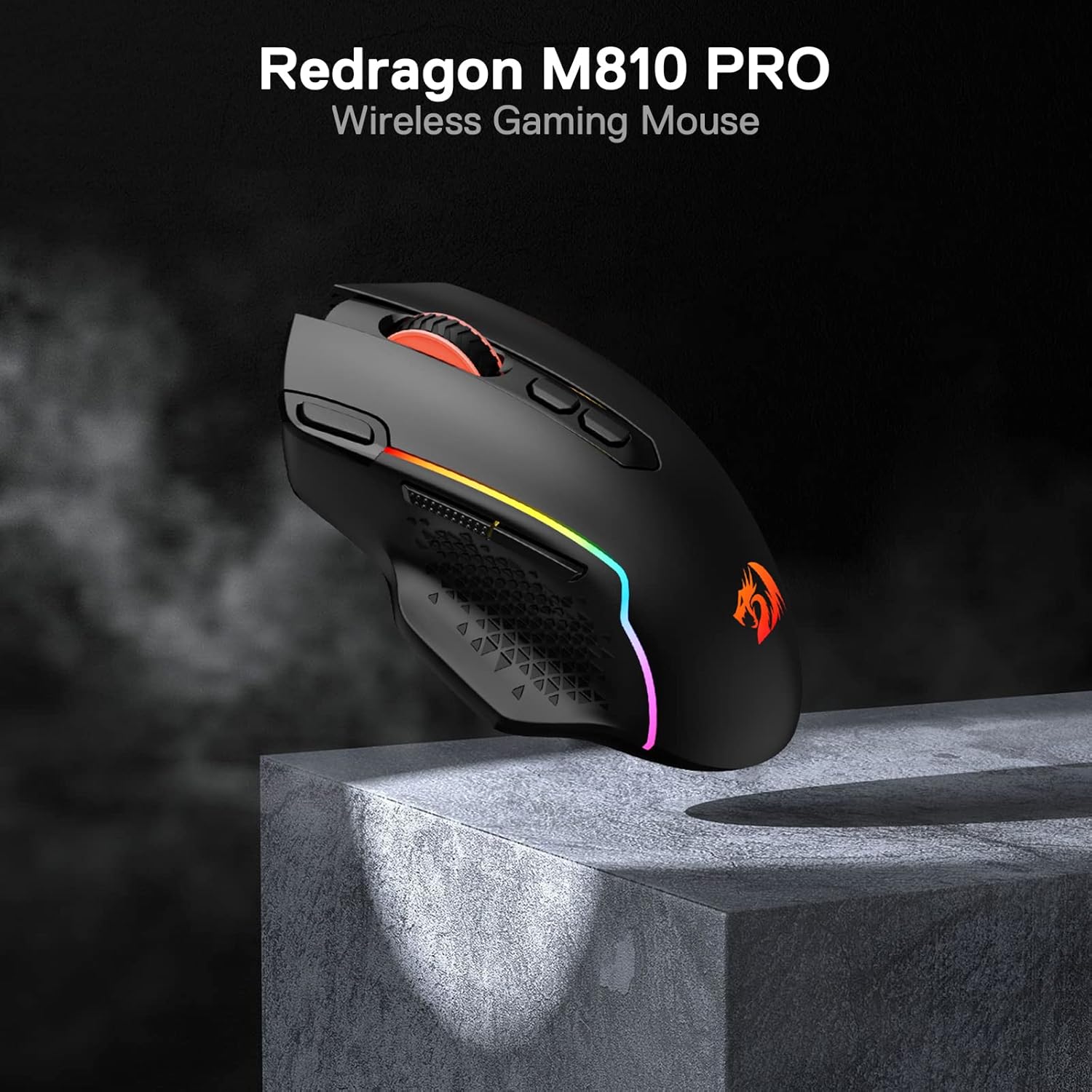 Redragon M810 Pro Wireless Gaming Mouse, 10000 DPI Wired/Wireless Gamer Mouse w/Rapid Fire Key, 8 Macro Buttons, 45-Hour Reliable Power Capacity and RGB Backlit for PC/Mac/Laptop-1