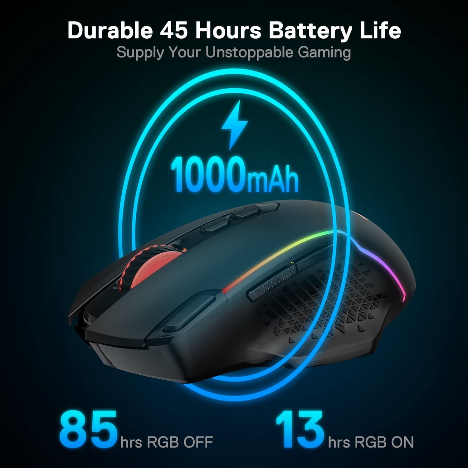 Redragon M810 Pro Wireless Gaming Mouse, 10000 DPI Wired/Wireless Gamer Mouse w/Rapid Fire Key, 8 Macro Buttons, 45-Hour Reliable Power Capacity and RGB Backlit for PC/Mac/Laptop-6