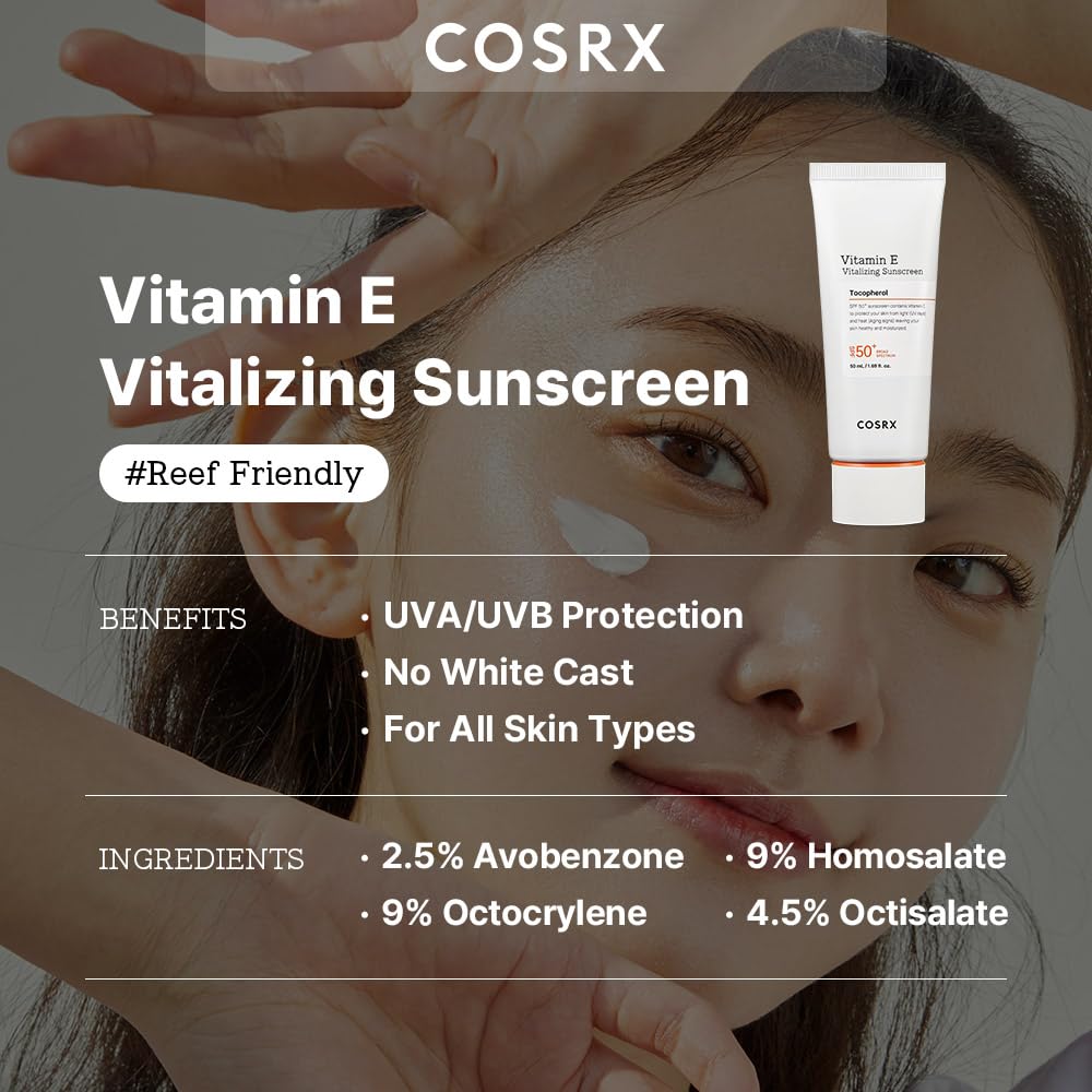 COSRX Daily SPF 50 Vitamin E Vitalizing Sunscreen, UVA/UVB Protection, Lightweight, No White Cast, Semi Matte Finish, Sebum Balancing, Korean Skincare-1