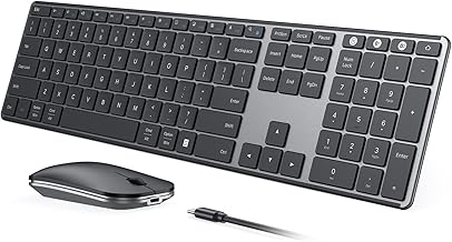 Wireless Bluetooth Keyboard and Mouse Combo (USB + Dual BT), seenda Multi-Device Rechargeable Slim Keyboard and Mouse, Compatible for Win 7/8/10, MacBook Pro/Air, iPad, Tablet - Black Gray