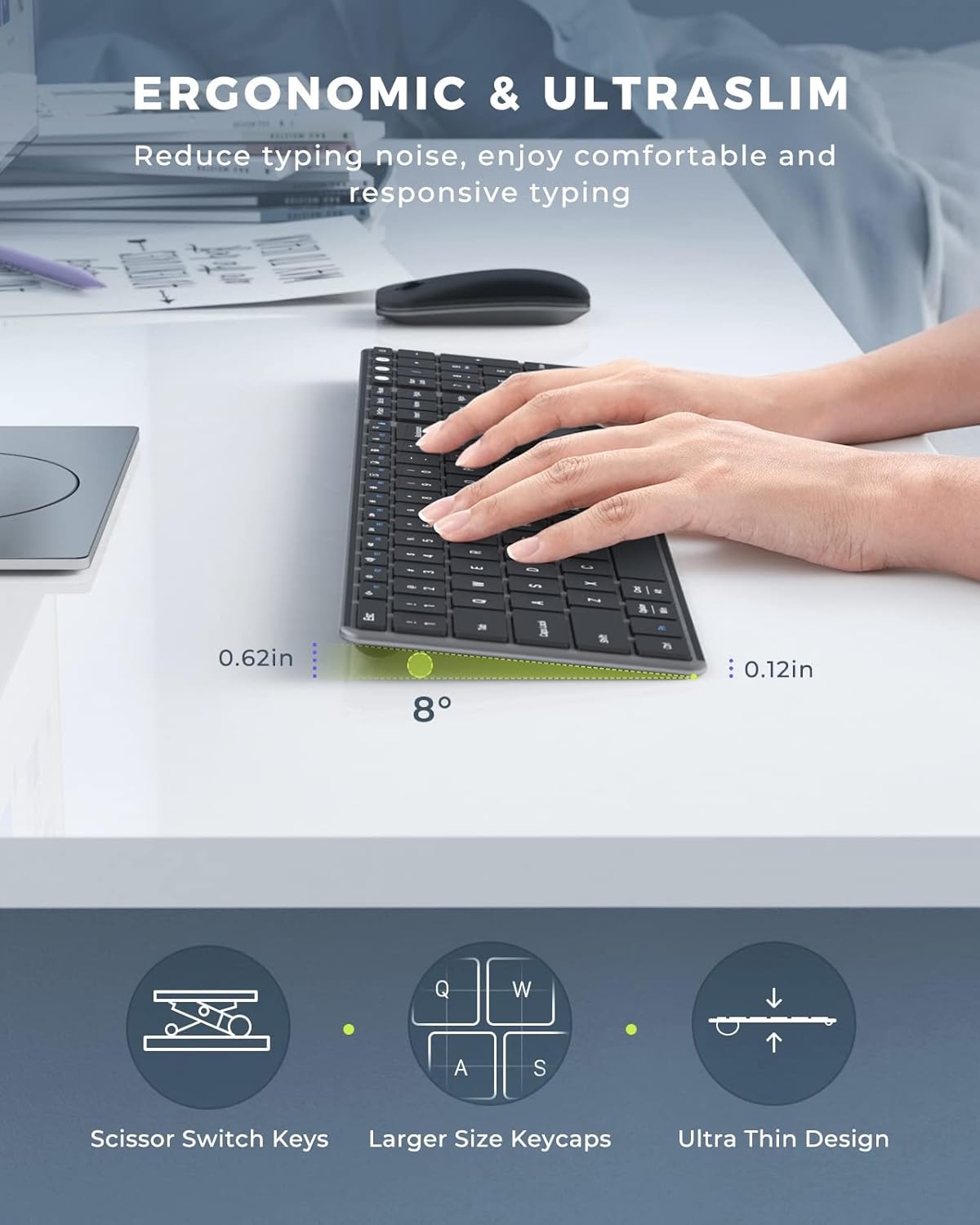 Wireless Bluetooth Keyboard and Mouse Combo (USB + Dual BT), seenda Multi-Device Rechargeable Slim Keyboard and Mouse, Compatible for Win 7/8/10, MacBook Pro/Air, iPad, Tablet - Black Gray-4