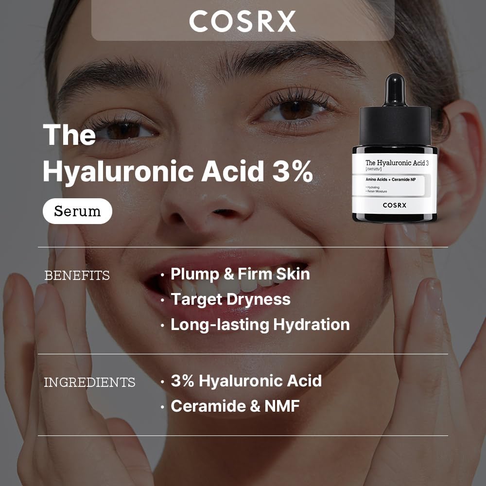 COSRX Pure Sodium Hyaluronic Acid 3% Serum, Hydration & Moisture Boosting Facial Serum for Fine Lines & Wrinkles, Plump & Repair Dry Skin, 0.67fl.oz/20ml, No Artificial Fragrance, Korean Skin Care-1