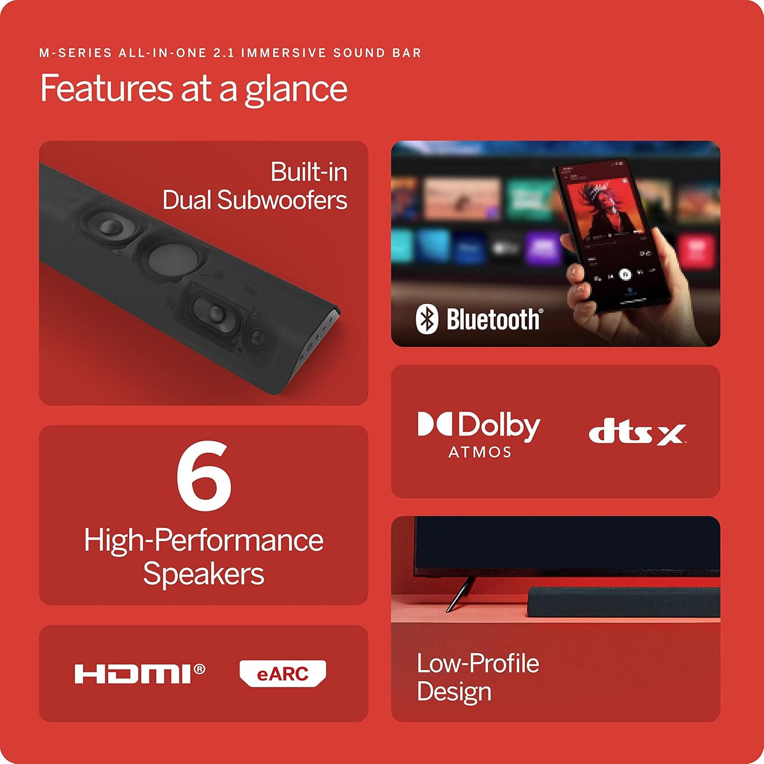 VIZIO M-Series All-in-One 2.1 Immersive Sound Bar with 6 High-Performance Speakers, Dolby Atmos, DTS:X, Built in Subwoofers and Alexa Compatibility, M213ad-K8, 2023 Model-1