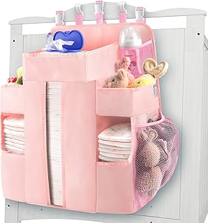 Maliton XL Hanging Diaper Caddy for Baby Girl, Hanging Crib Organizer for Baby Stuff, Nursery Organizer for Newborn, Baby Shower Gifts(Pink)