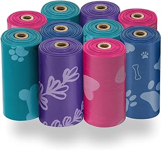 Best Pet Supplies Dog Poop Bags for Waste (150 Bags) Refuse Cleanup, Doggy Roll Replacements for Outdoor Puppy Walking and Travel, Leak Proof and Tear Resistant, Thick Plastic - Assorted Colors