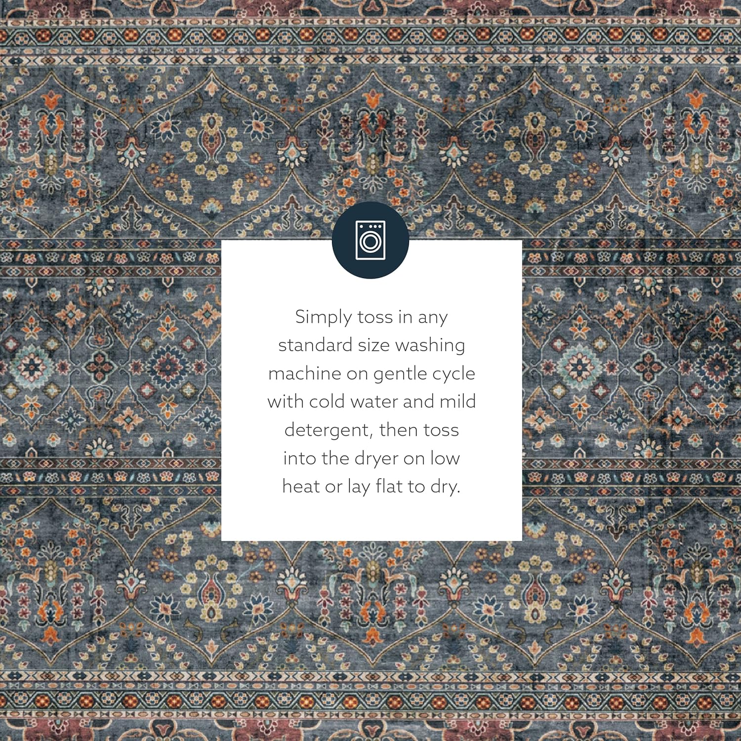 Linon Home Decor Products The Anywhere Washable Rug Jasper Teal & Ivory 3' X 5' Accent Rug-10