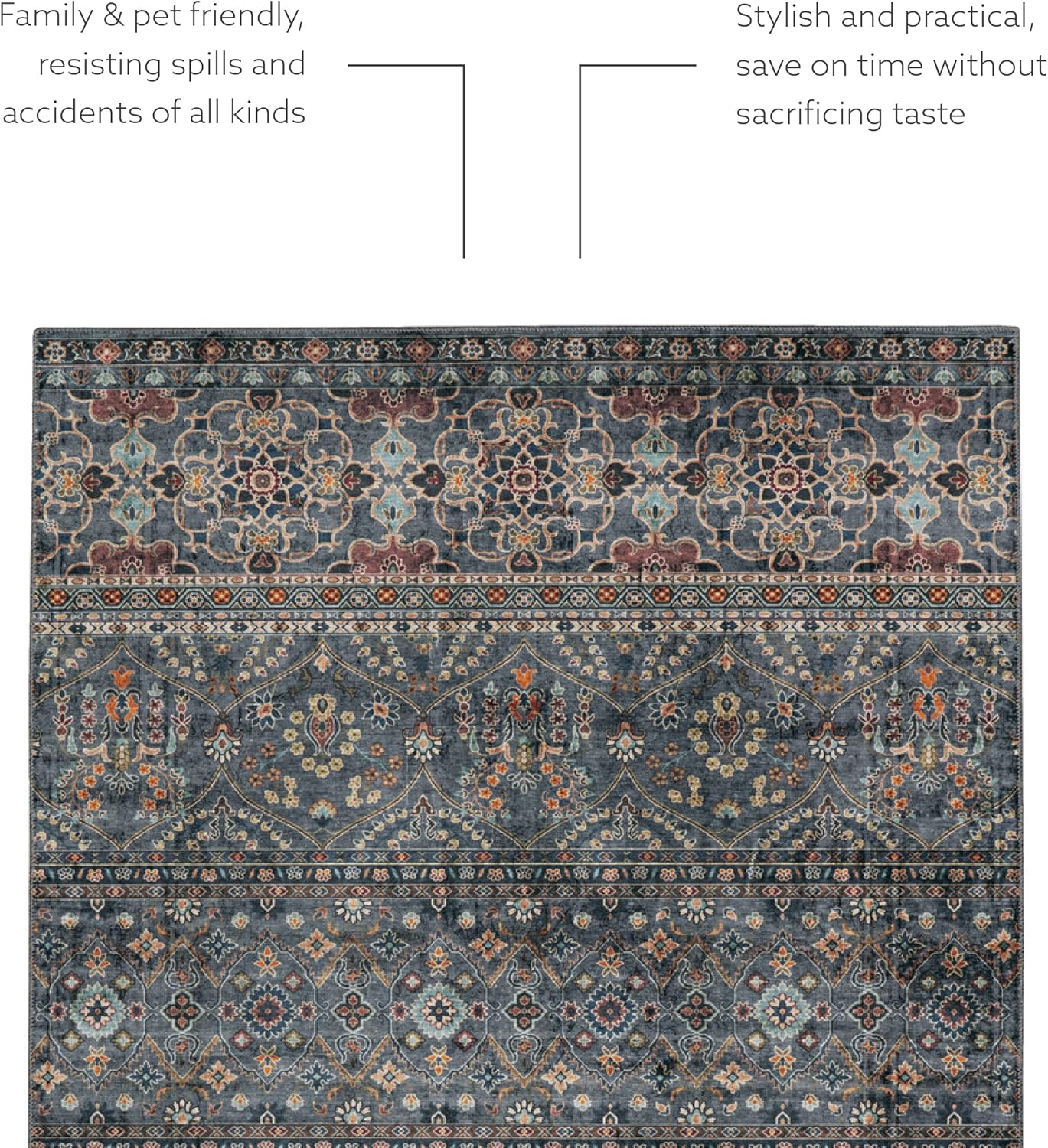 Linon Home Decor Products The Anywhere Washable Rug Jasper Teal & Ivory 3' X 5' Accent Rug-11