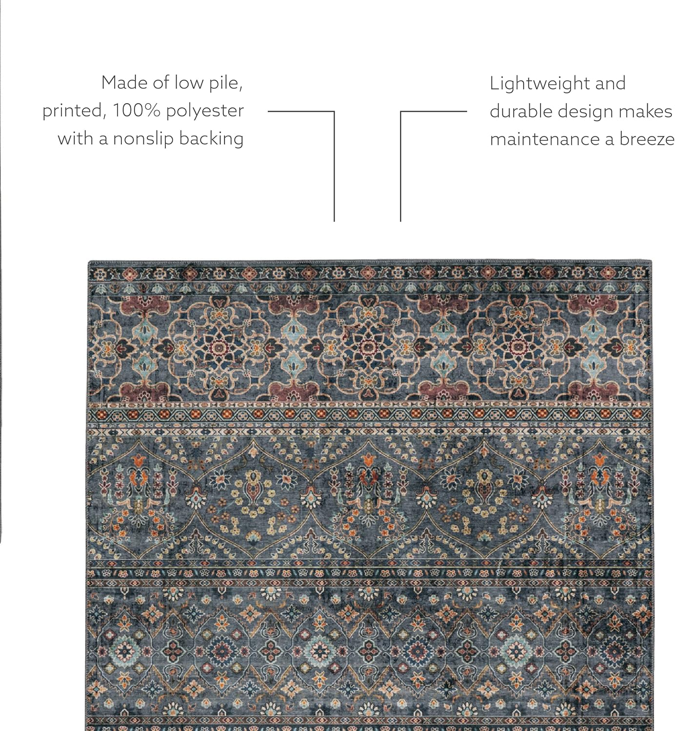 Linon Home Decor Products The Anywhere Washable Rug Jasper Teal & Ivory 3' X 5' Accent Rug-13