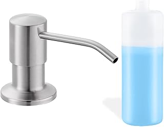 Built in Soap Dispenser for Kitchen Sink, Brushed Nickel Stainless Steel Countertop Pump Head (Plastic Built-in), Dish Soap Hand Lotion Dispenser with Refillable 17OZ Bottle